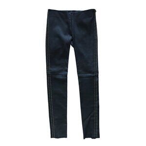 NWT ALEXANDER MCQUEEN Black Leather Stretch Stud Embellished Skinny Pants 40